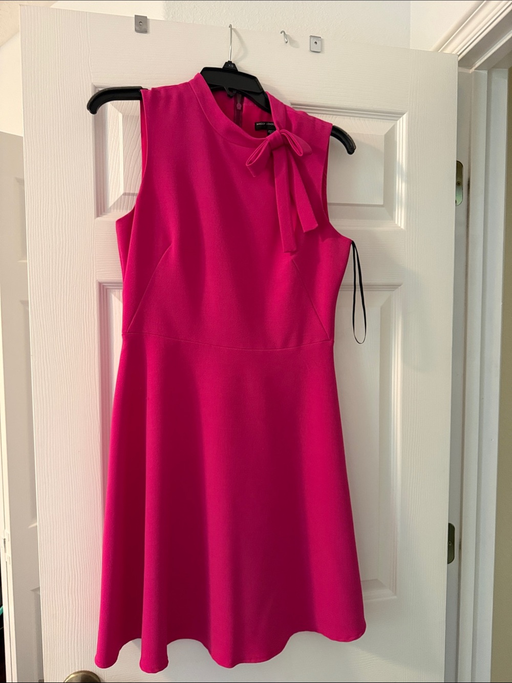 Maggy London Sleeveless Bow-Neck Mini Dress in Hot Pink